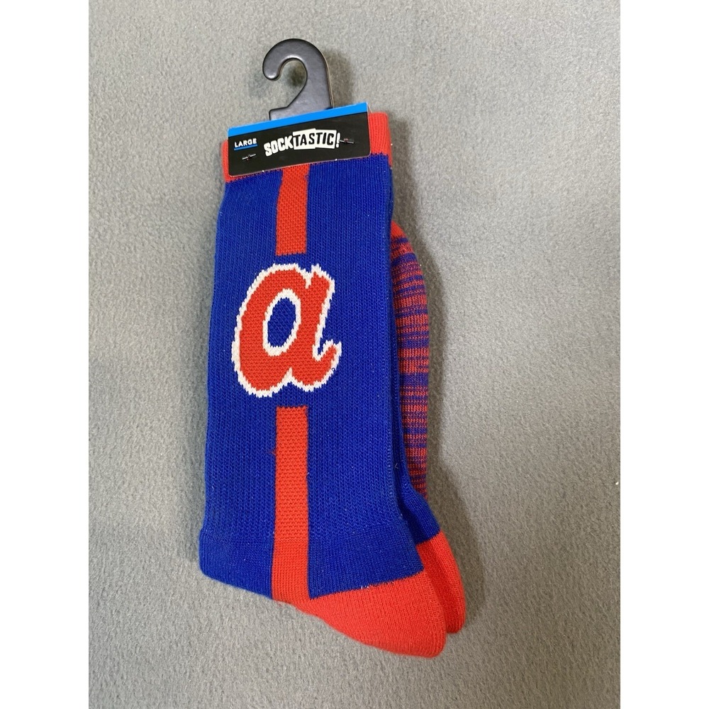 NWT Atlanta Braves Crew Socks By Socktastic Men's Size 10-13 MLB